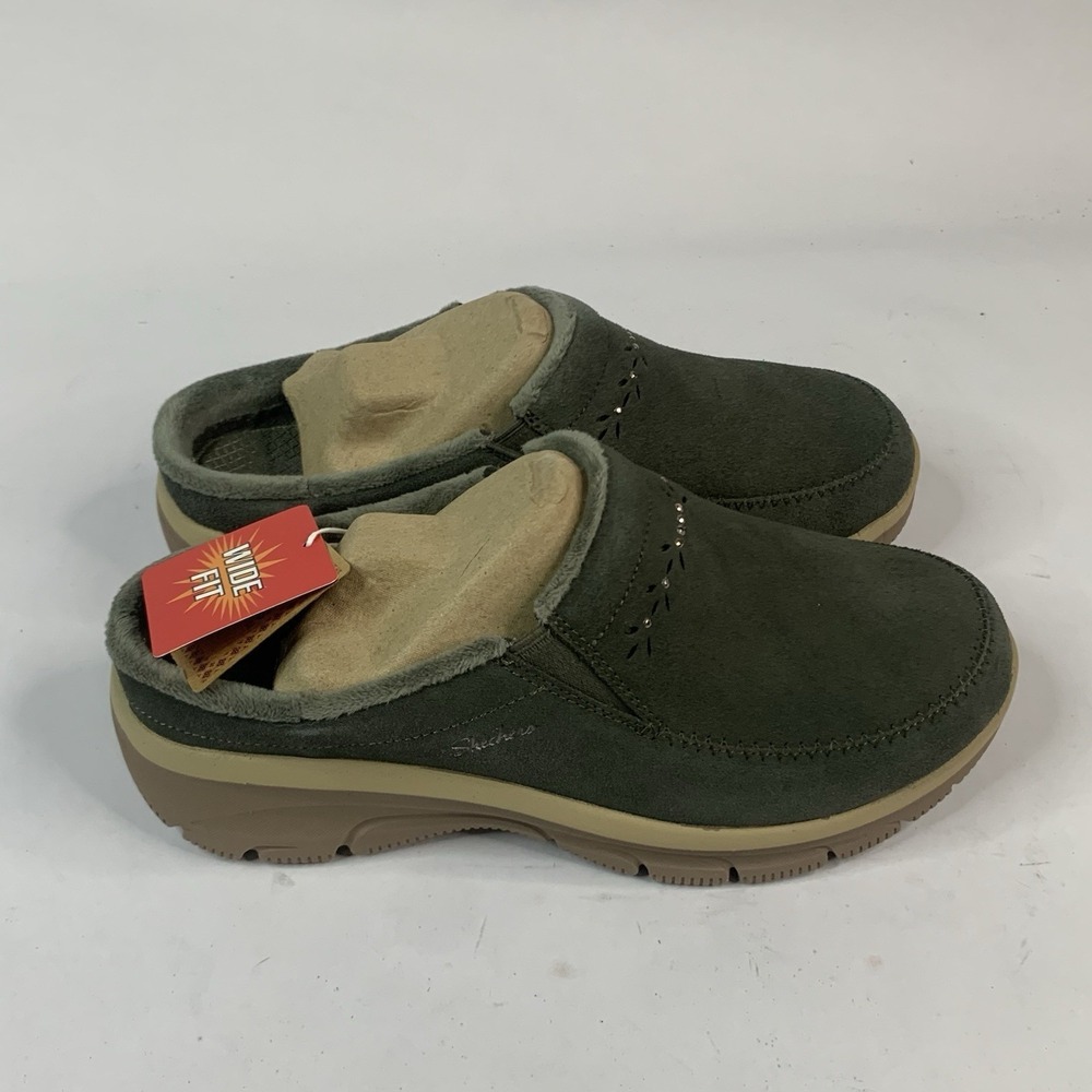 Skechers Easy Going Autumn Sweetheart Studded Suede Clogs 7.5W Olive - Picture 2 of 6